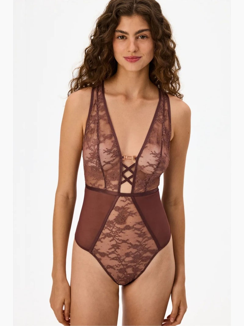 Body feminino com alças penti Vermelho bordô - Kiabi