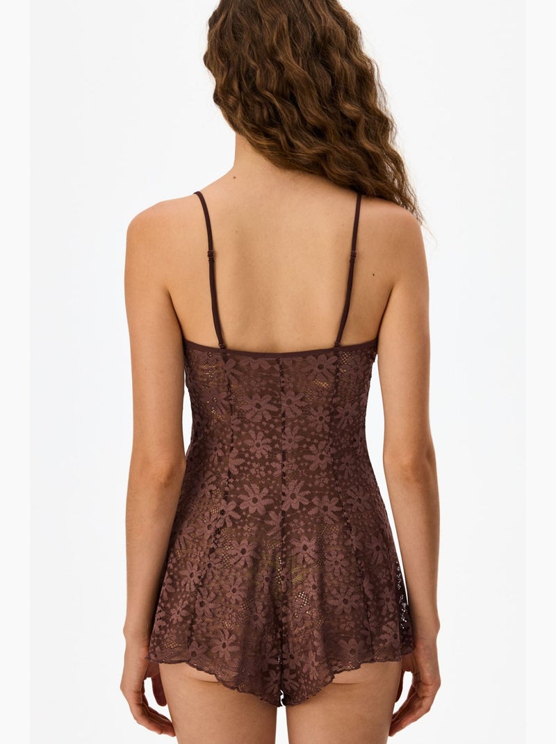 Body feminino em renda penti Castanho - Kiabi