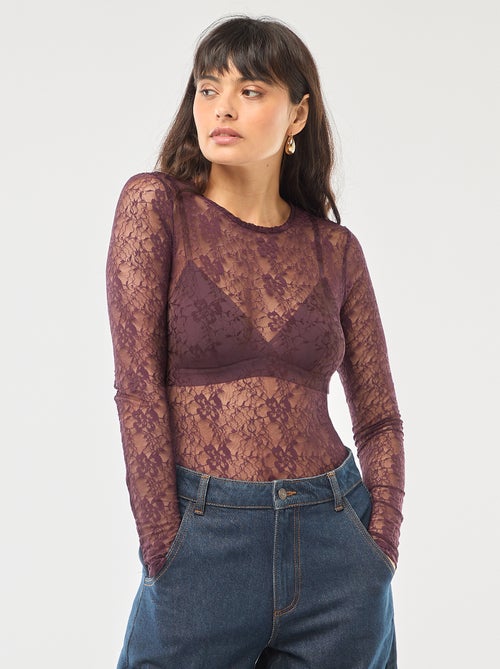 Body gola redonda em renda - Kiabi