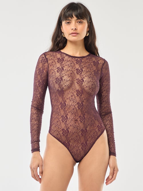 Body gola redonda em renda - Kiabi