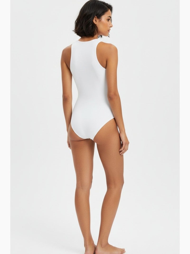 Body justo sem mangas com decote redondo e fecho de molas bdart Branco - Kiabi