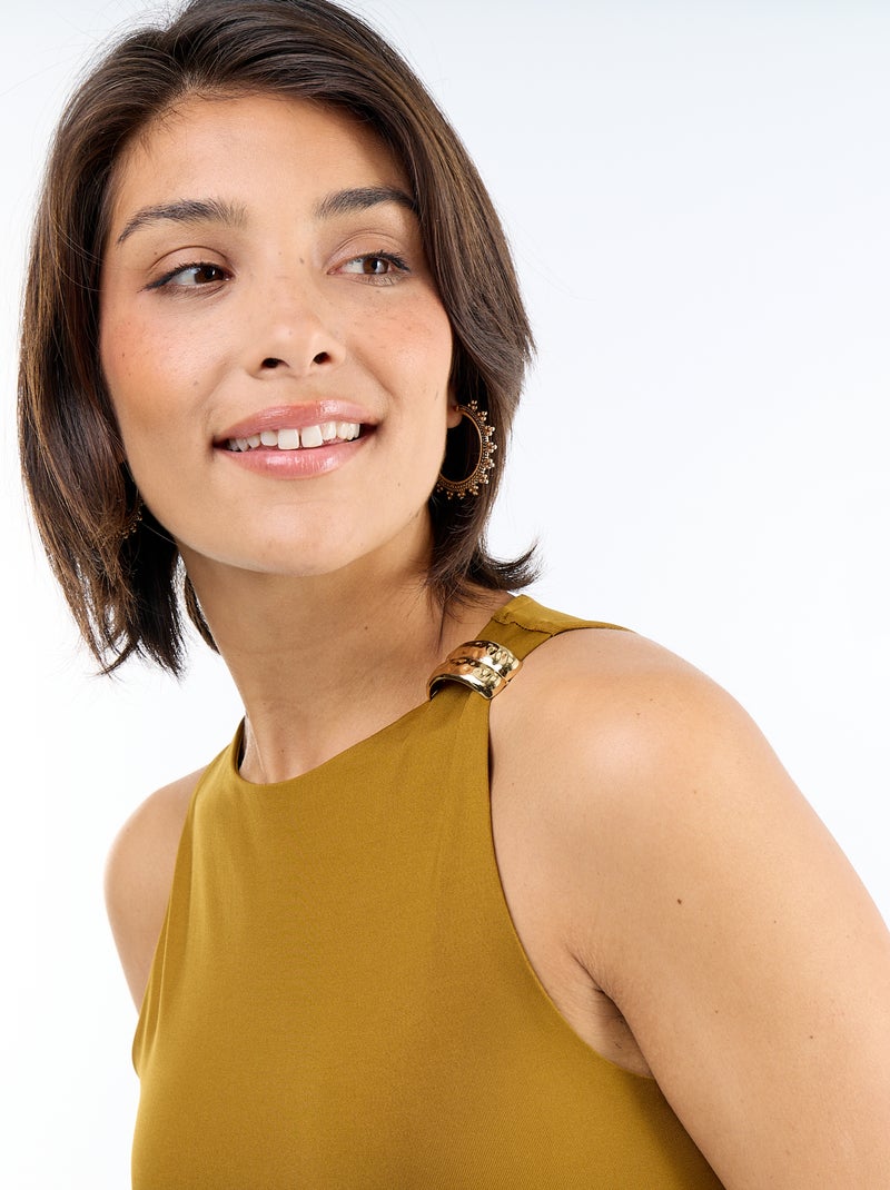 Body liso com bijuteria de fantasia nas alças Caqui - Kiabi