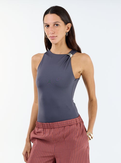 Body liso com bijuteria de fantasia nas alças - Kiabi