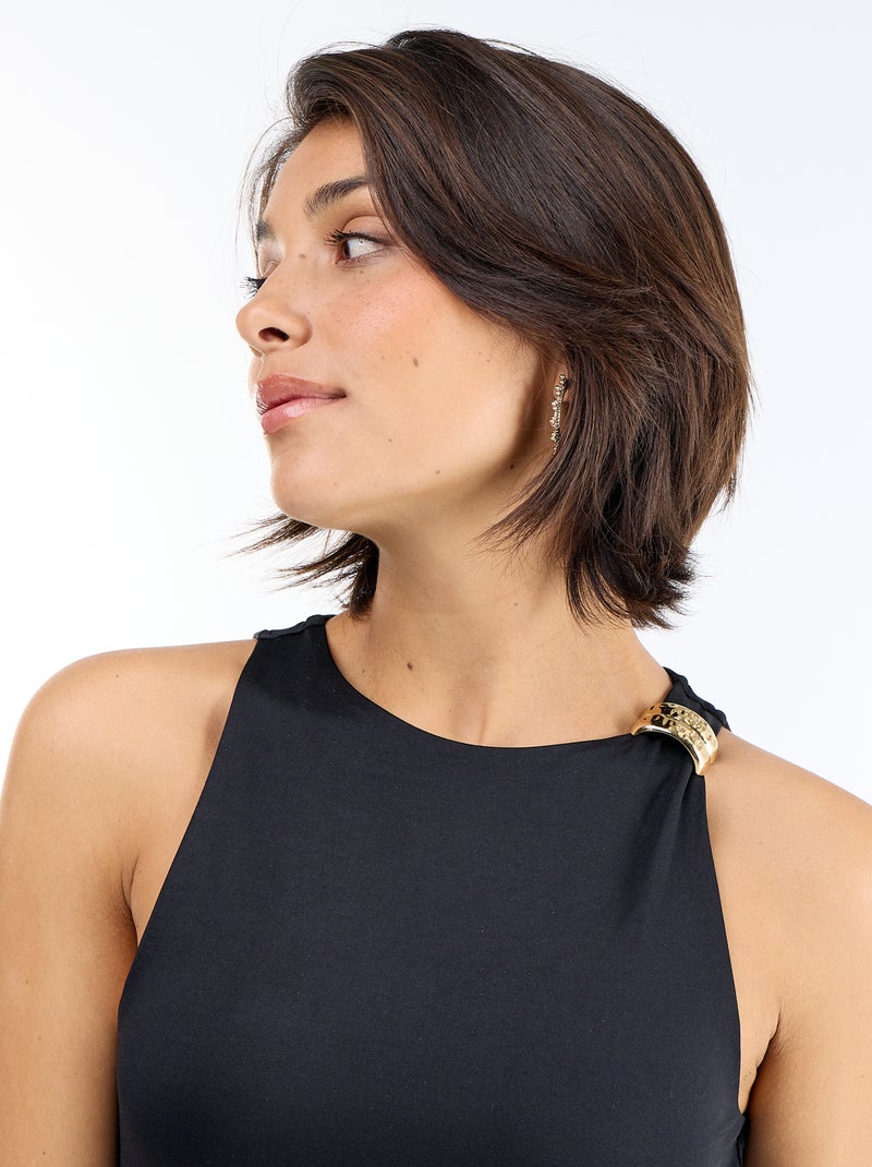 Body liso com bijuteria de fantasia nas alças Preto - Kiabi