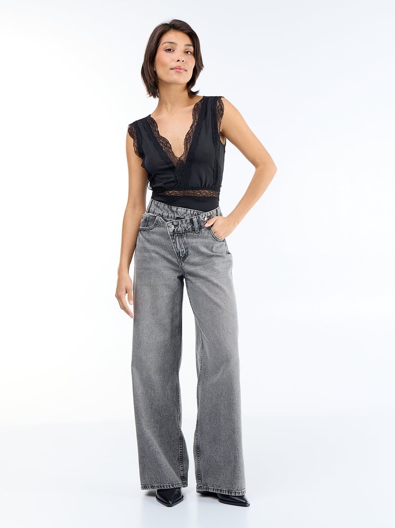 Body liso com renda Preto - Kiabi