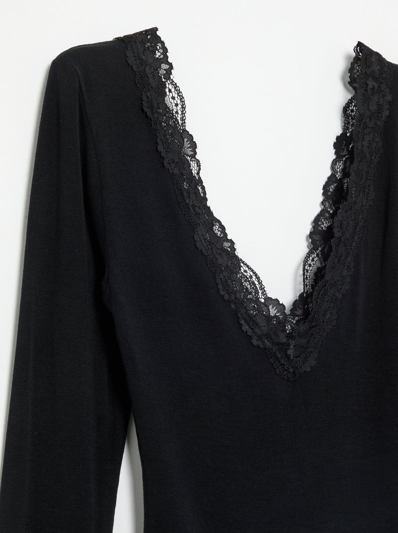 Body liso com renda Preto - Kiabi