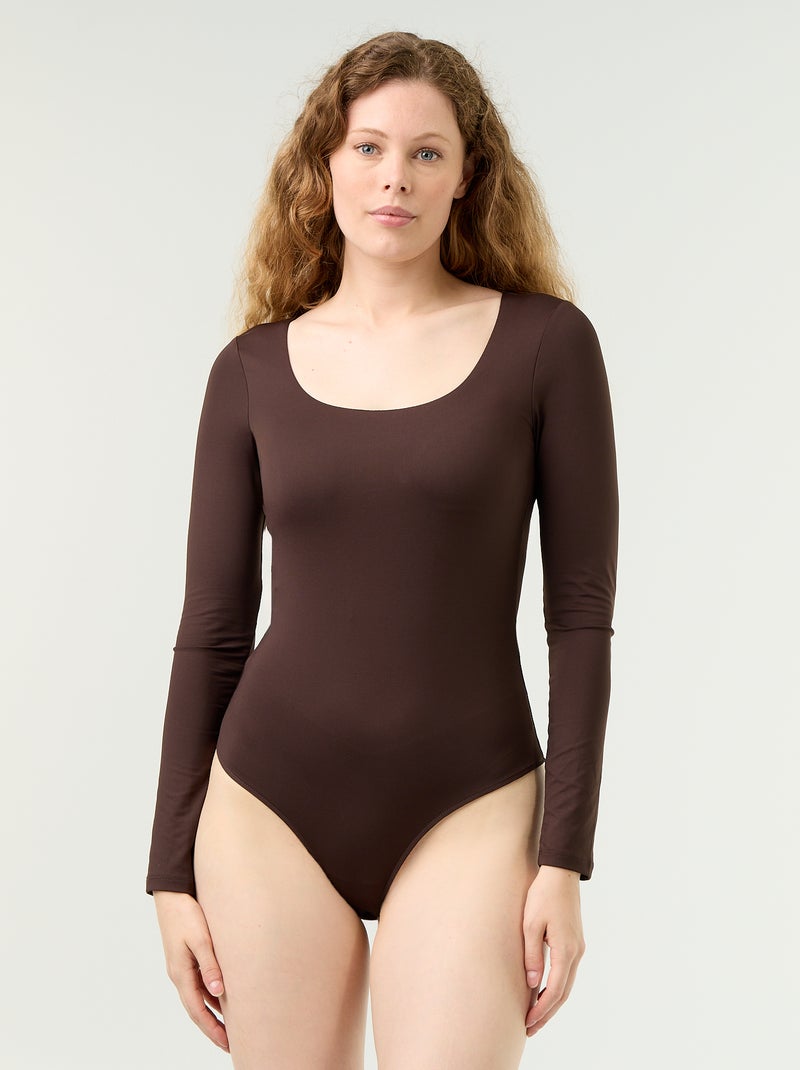 Body liso de manga comprida Castanho - Kiabi