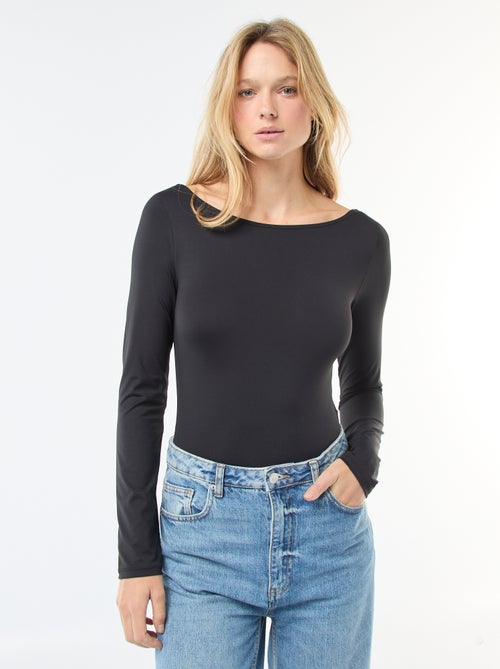 Body liso stretch com gola redonda ampla - Kiabi