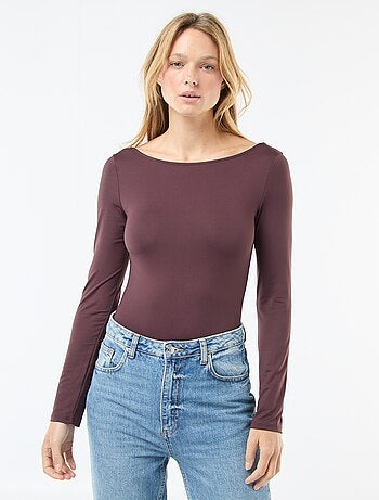 Body liso stretch com gola redonda ampla