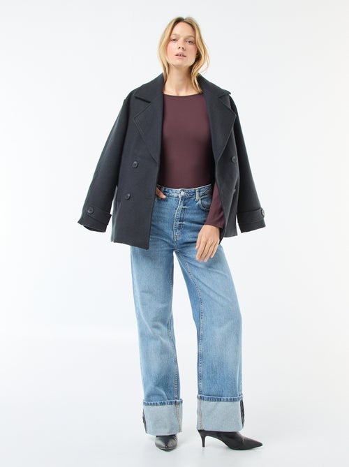 Body liso stretch com gola redonda ampla - Kiabi