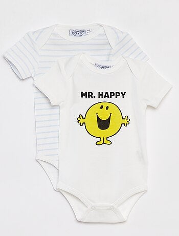 Body 'Monsieur Madame' 'Mr. Happy' de manga curta e gola US