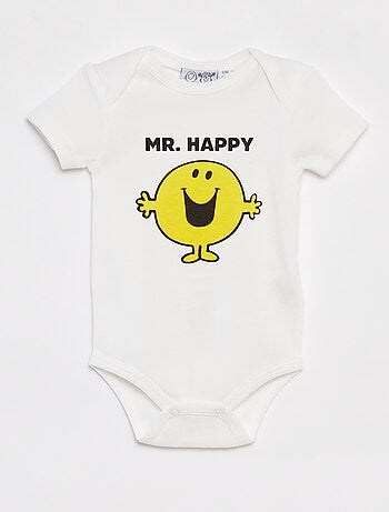 Body 'Monsieur Madame' 'Mr. Happy' de manga curta e gola US
