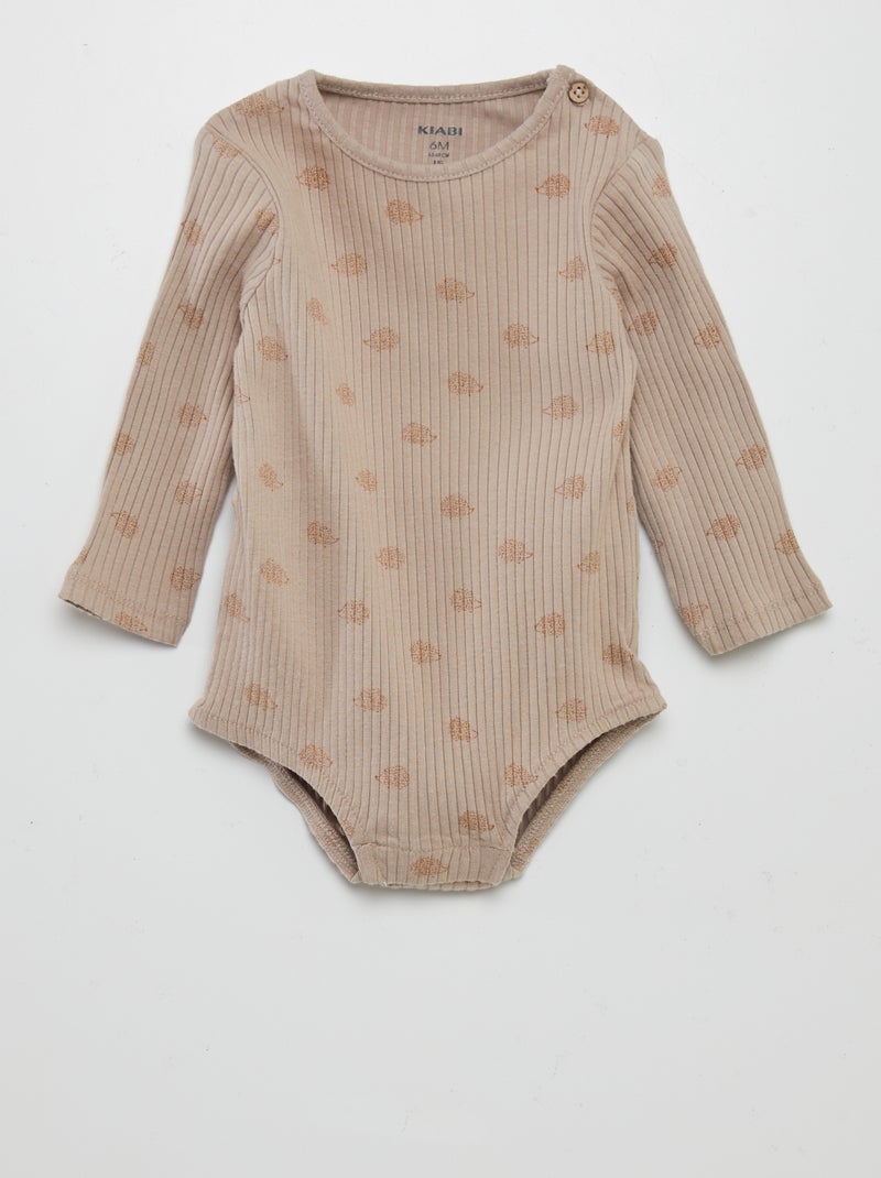 Body nervurado com estampado - Unissexo BEGE - Kiabi