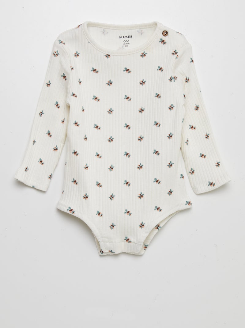Body nervurado com estampado - Unissexo BRANCO - Kiabi
