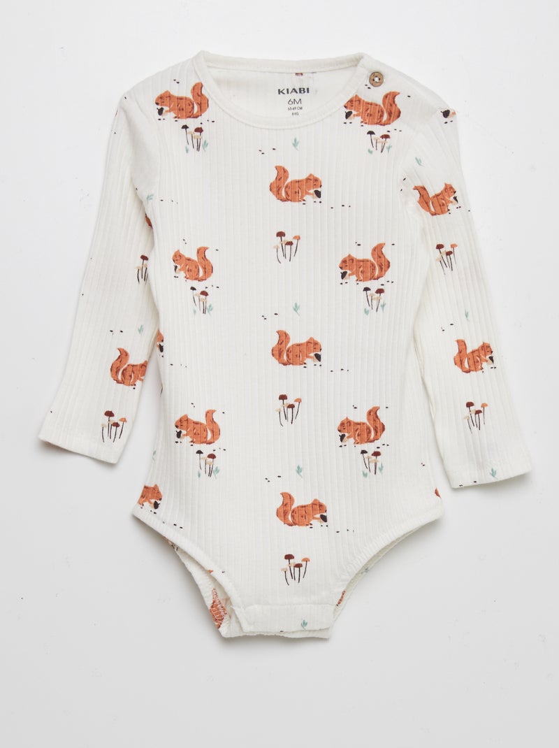 Body nervurado com estampado - Unissexo BRANCO - Kiabi