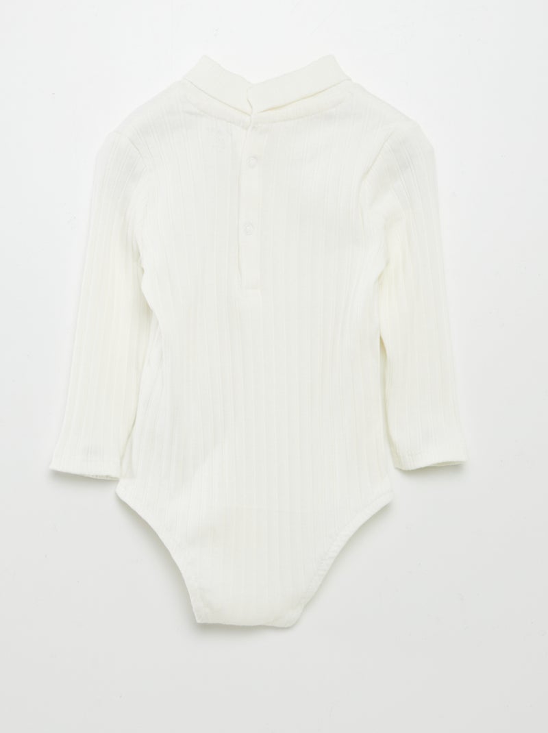 Body nervurado com gola alta Branco - Kiabi