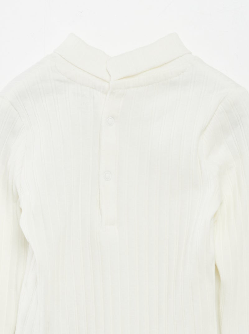 Body nervurado com gola alta Branco - Kiabi