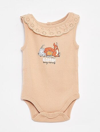 Body nervurado com gola bordada 'Disney'