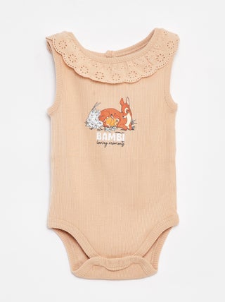 Body nervurado com gola bordada 'Disney'
