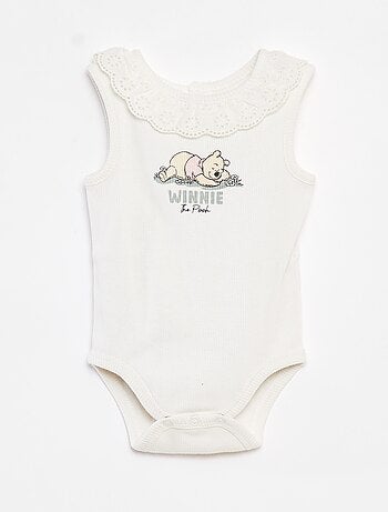 Body nervurado com gola bordada 'Disney'