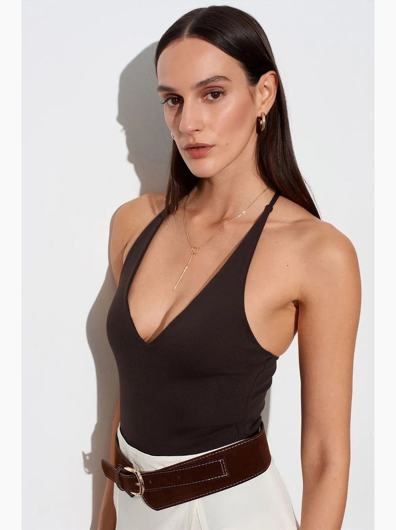 Body recortes decote halter justo dilvin Castanho-escuro - Kiabi