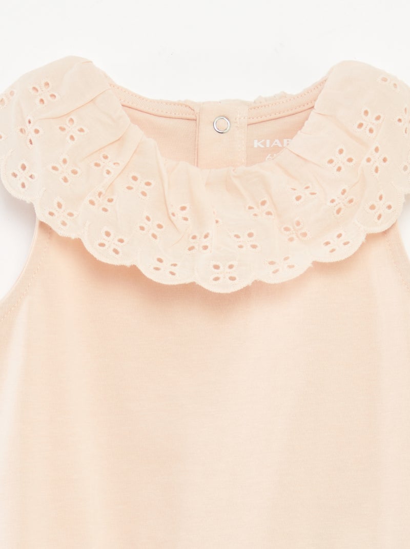 Body sem mangas com gola larga e bordado inglês BEGE - Kiabi