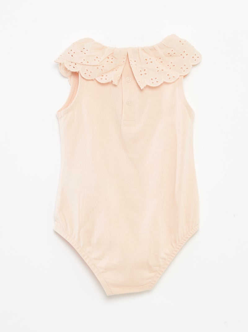 Body sem mangas com gola larga e bordado inglês BEGE - Kiabi