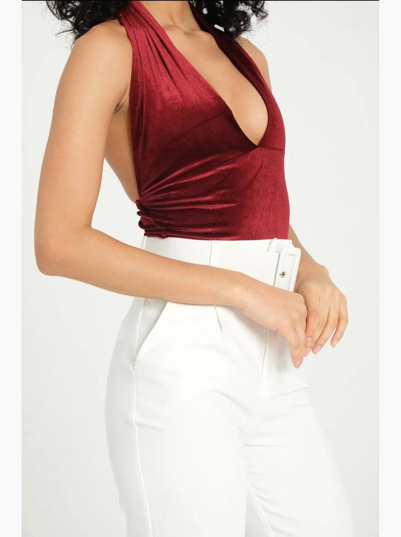 Body sem mangas e decote profundo em veludo com costas nuas hiccup Vermelho - Kiabi