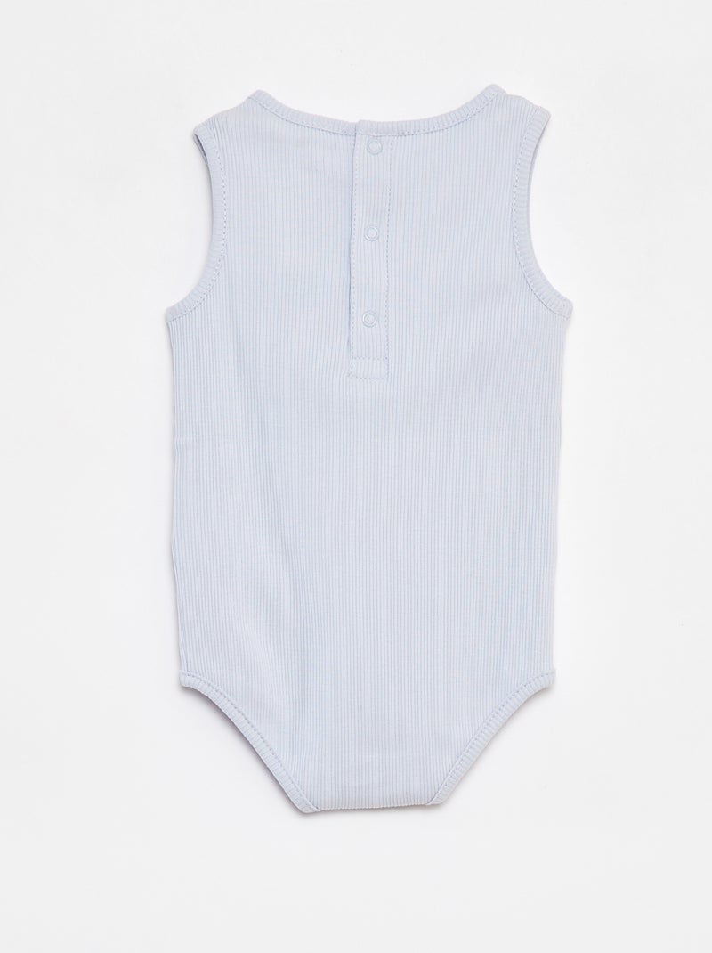 Body sem mangas nervurado e bordado AZUL - Kiabi