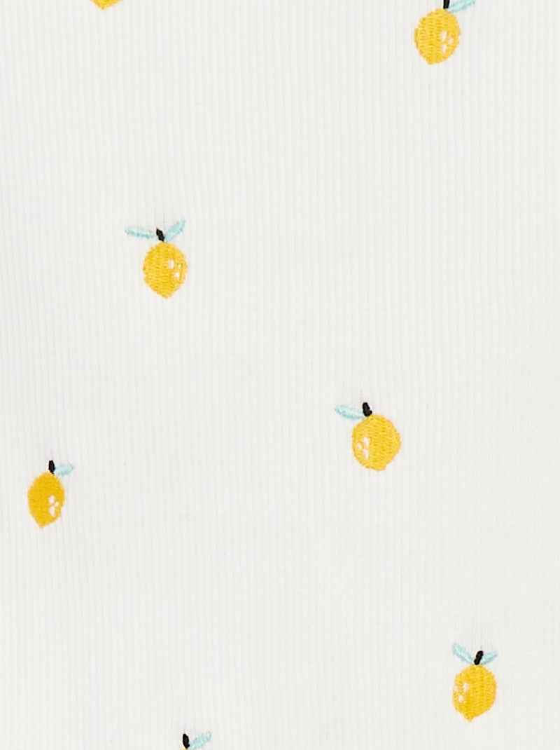 Body sem mangas nervurado e bordado BRANCO - Kiabi