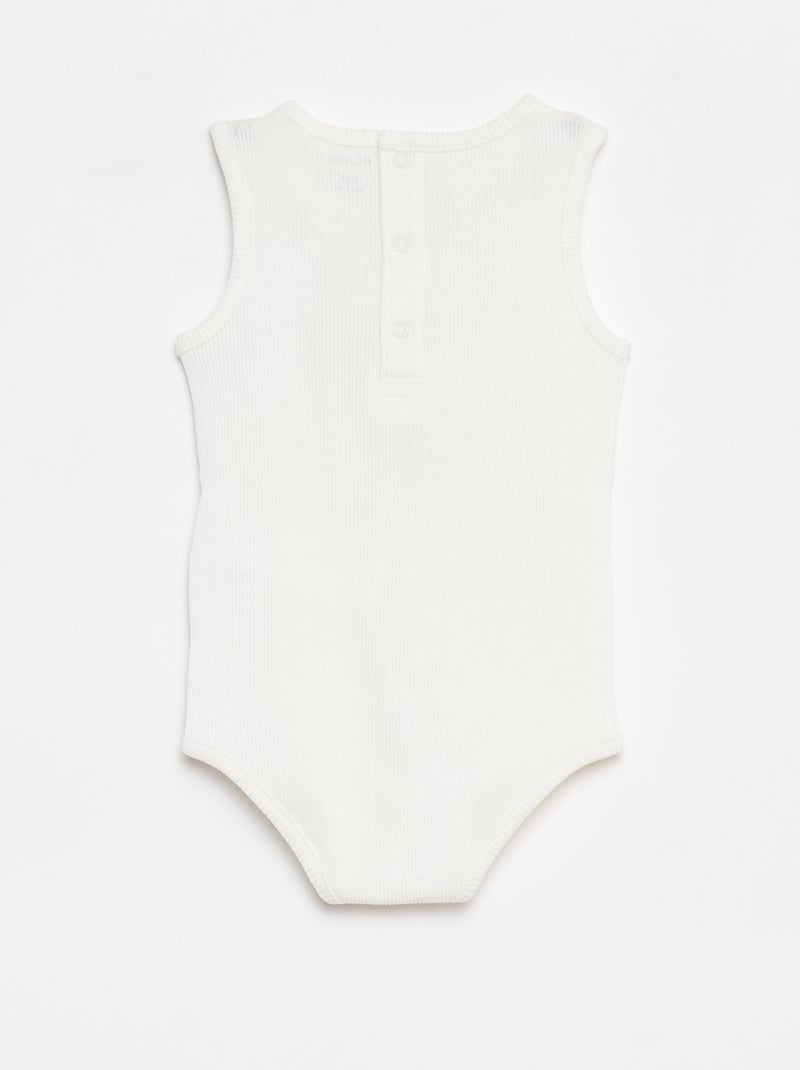 Body sem mangas nervurado e bordado BRANCO - Kiabi