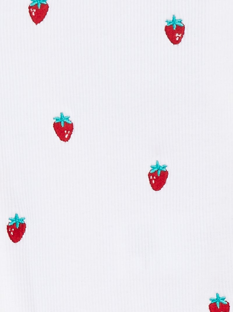 Body sem mangas nervurado e bordado BRANCO - Kiabi