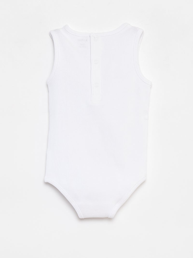 Body sem mangas nervurado e bordado BRANCO - Kiabi