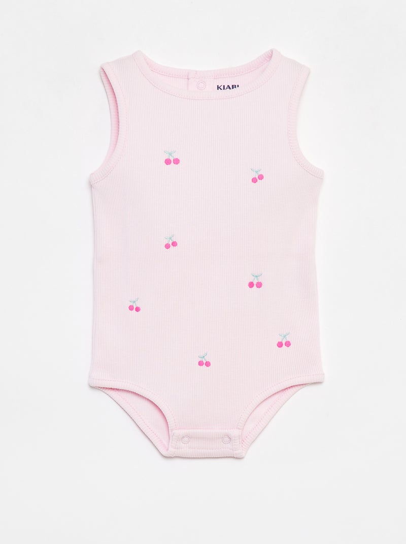 Body sem mangas nervurado e bordado ROSA - Kiabi