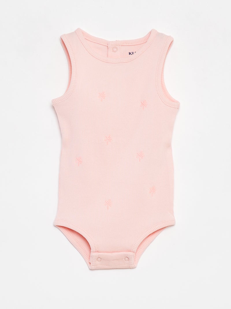Body sem mangas nervurado e bordado ROSA - Kiabi
