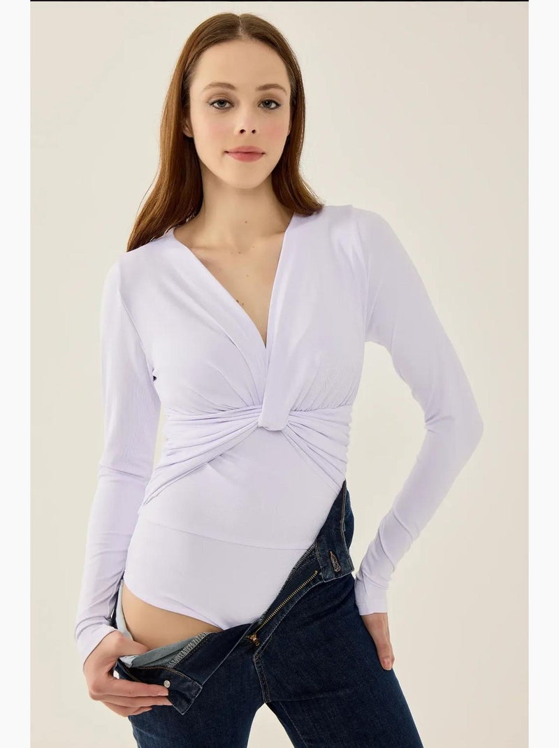 Body slim fit com decote em v e manga comprida hiccup Lilás-claro - Kiabi