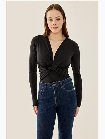 Body slim fit com decote em v e manga comprida hiccup