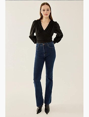 Body slim fit com decote em v e mangas balão hiccup