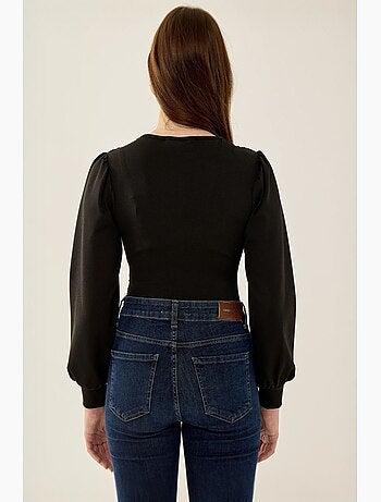 Body slim fit com decote em v e mangas balão hiccup