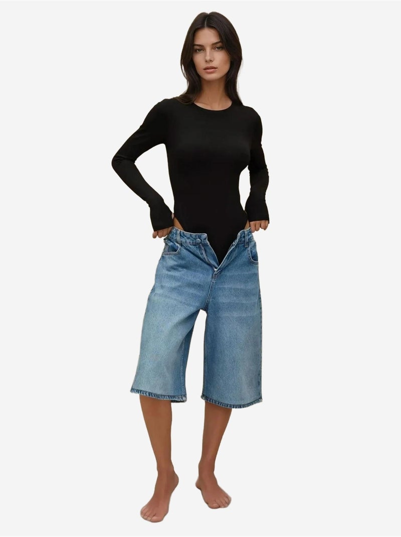Body slim fit com decote redondo hiccup Preto - Kiabi