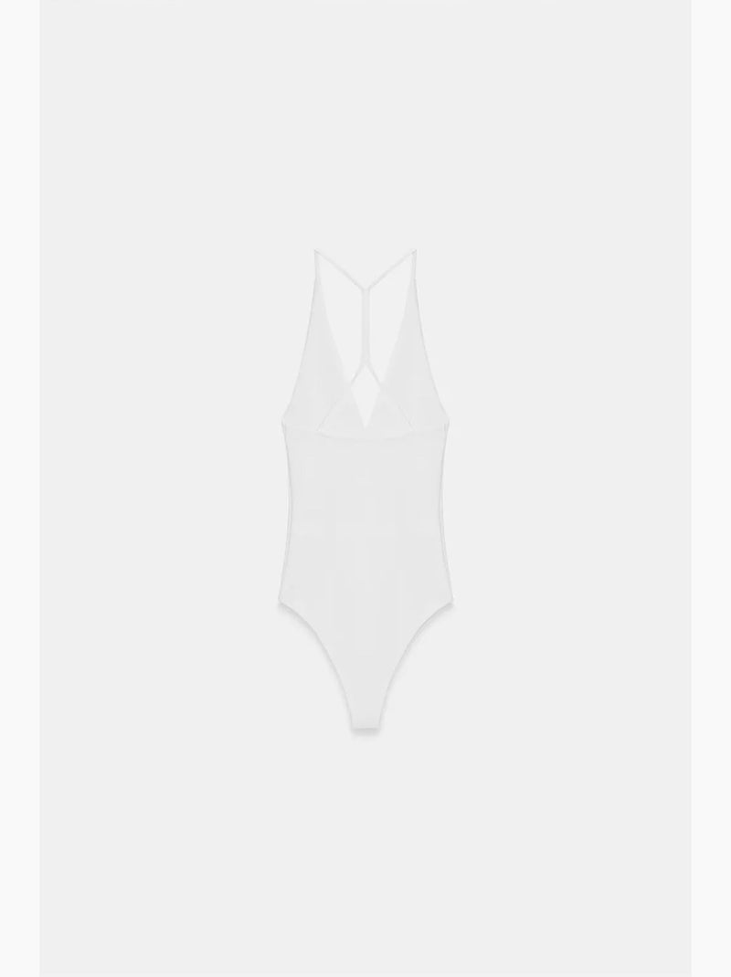 Body slim fit com recortes e decote halter dilvin Branco - Kiabi