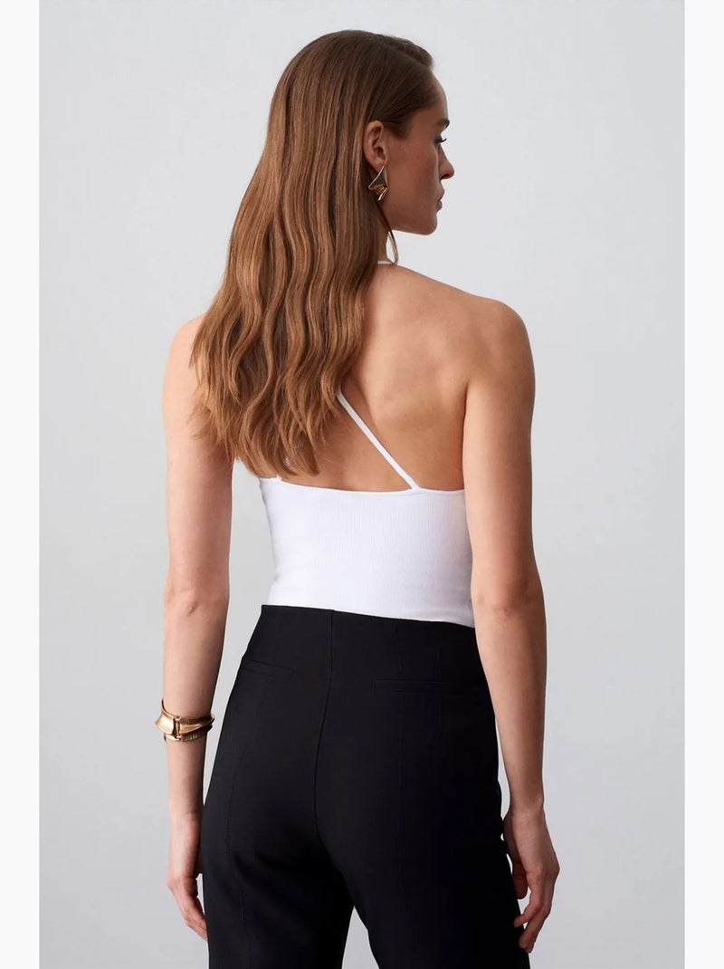 Body slim fit com recortes e decote halter dilvin Branco - Kiabi