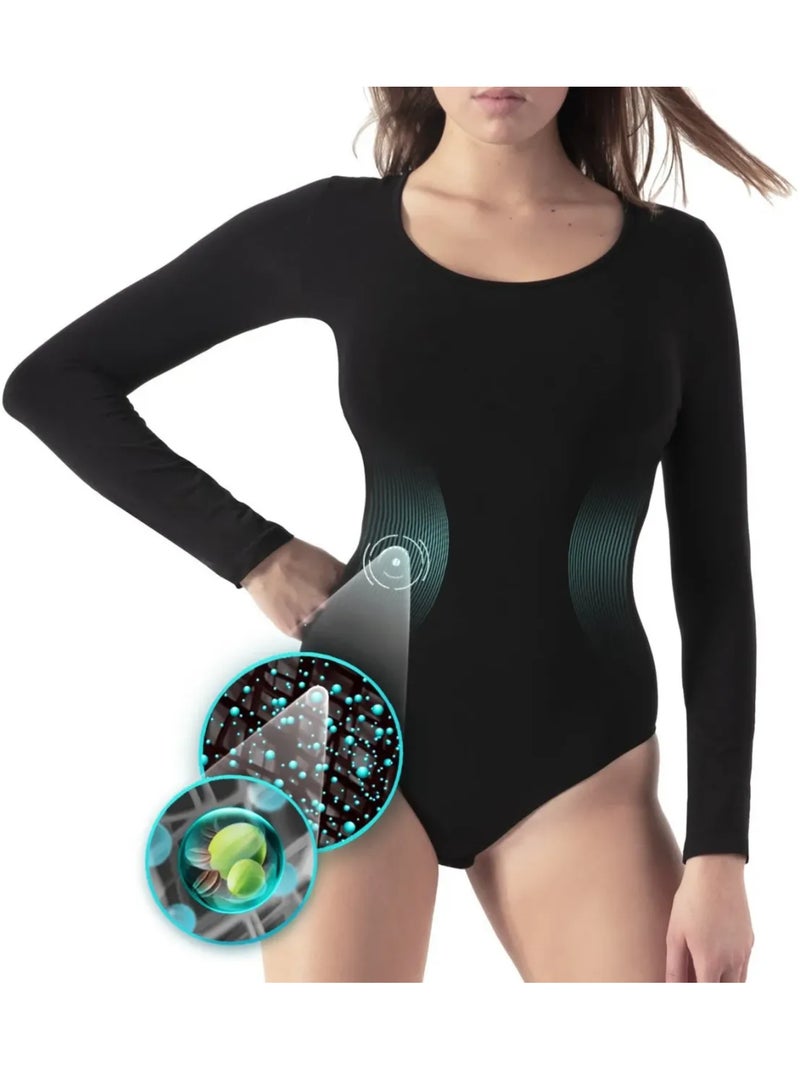 Body thermo emagrecedor de mangas compridas Preto - Kiabi