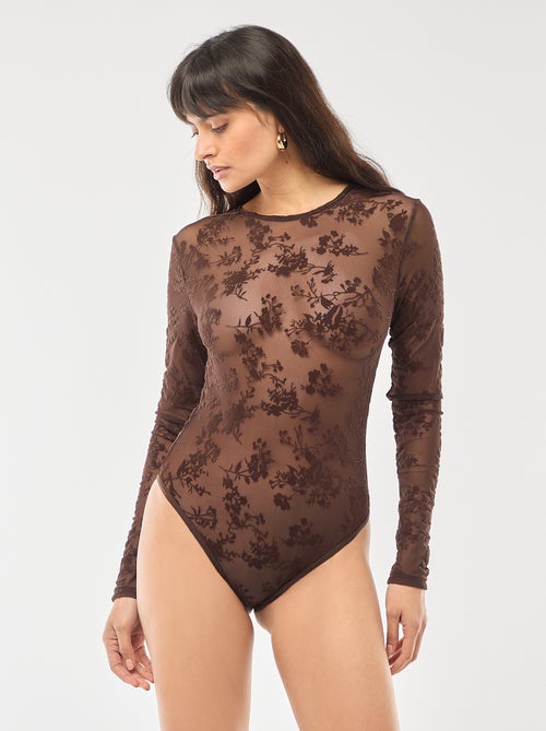 Body transparente com flores em veludo - Kiabi