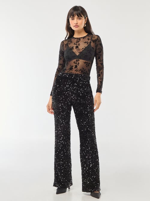 Body transparente com flores em veludo - Kiabi