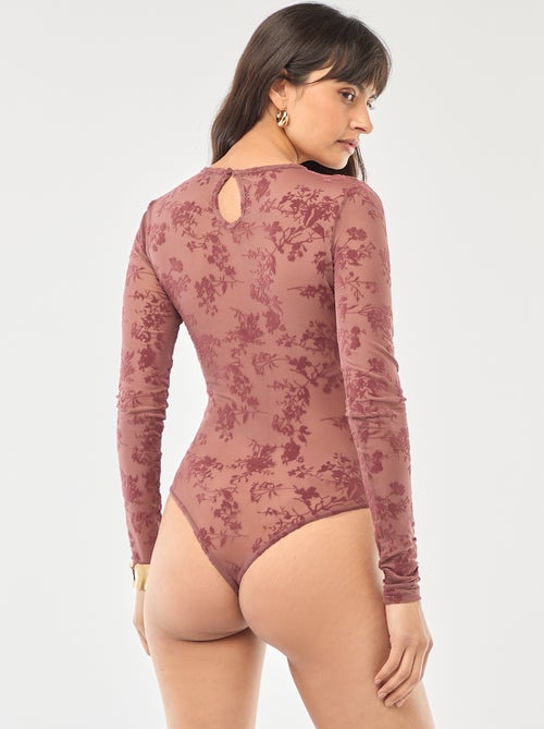 Body transparente com flores em veludo - Kiabi