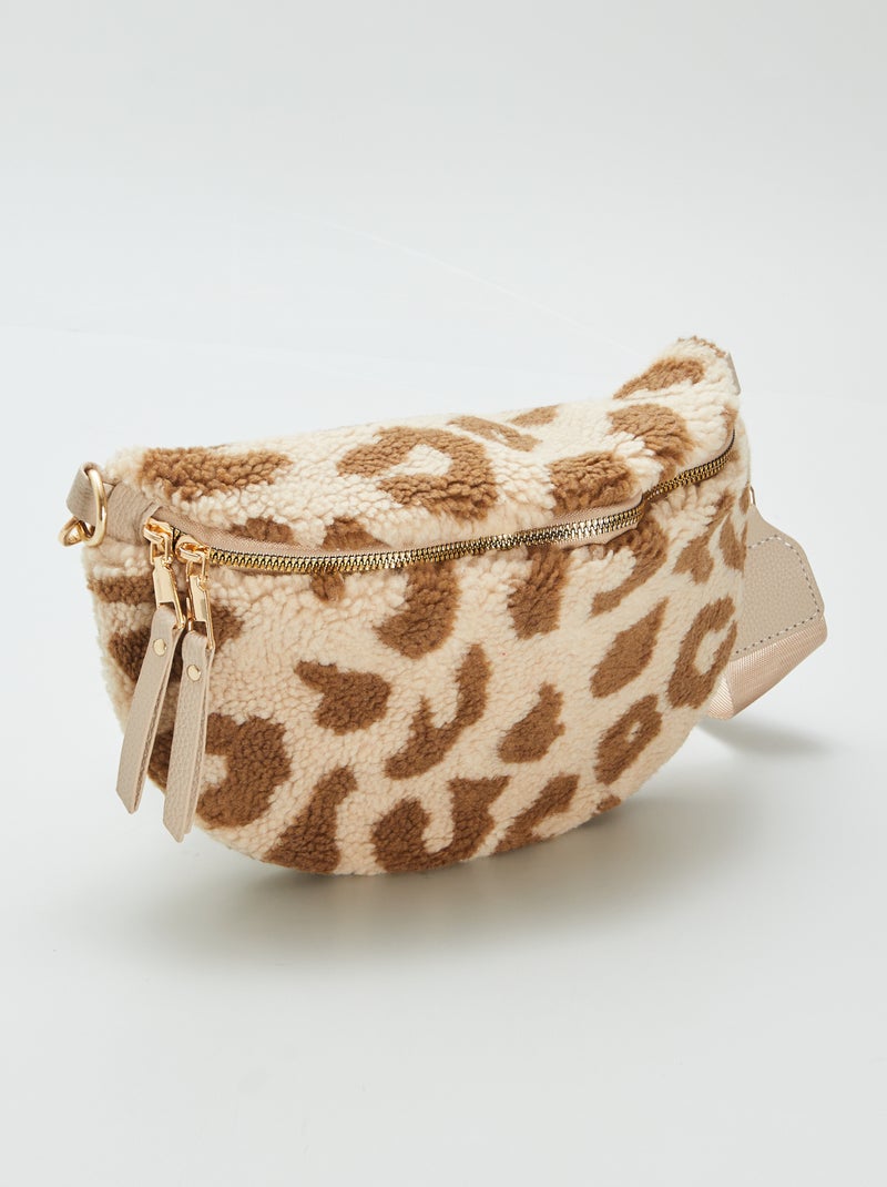 Bolsa de cintura efeito lã de carneiro 'leopardo' BEGE - Kiabi