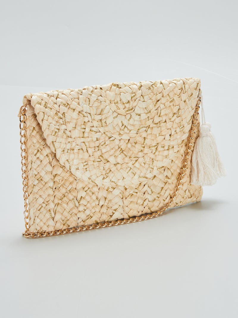 Bolsa em palha + fios brilhantes BEGE - Kiabi