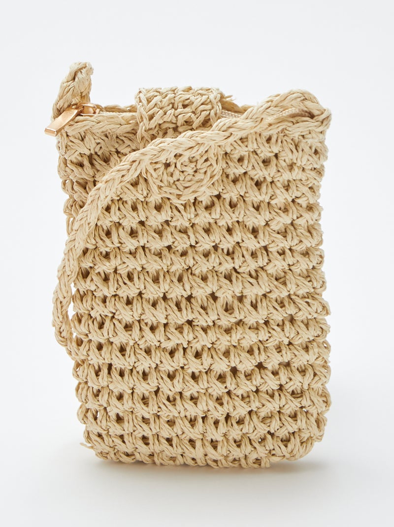 Bolsa em ráfia com alça para telemóvel BEGE - Kiabi