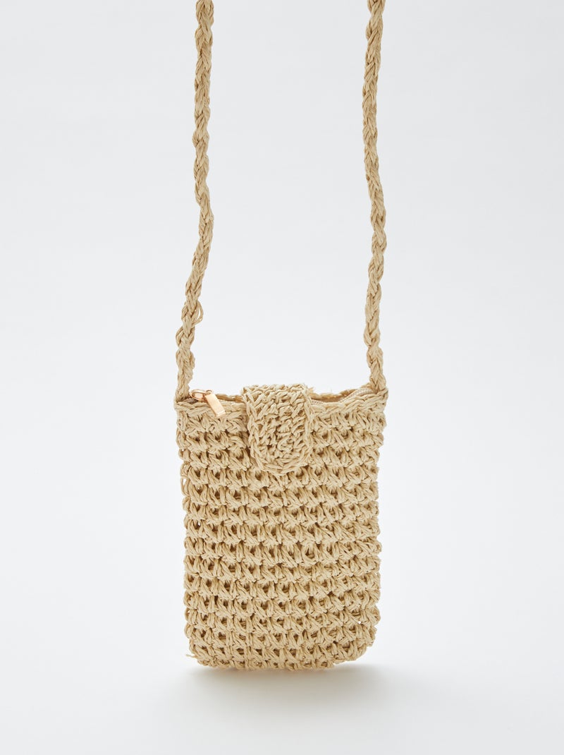 Bolsa em ráfia com alça para telemóvel BEGE - Kiabi